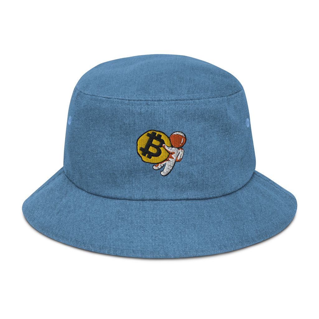 Astronaut Buddy Carrying Bitcoin | Embroidered Denim Bucket Hat