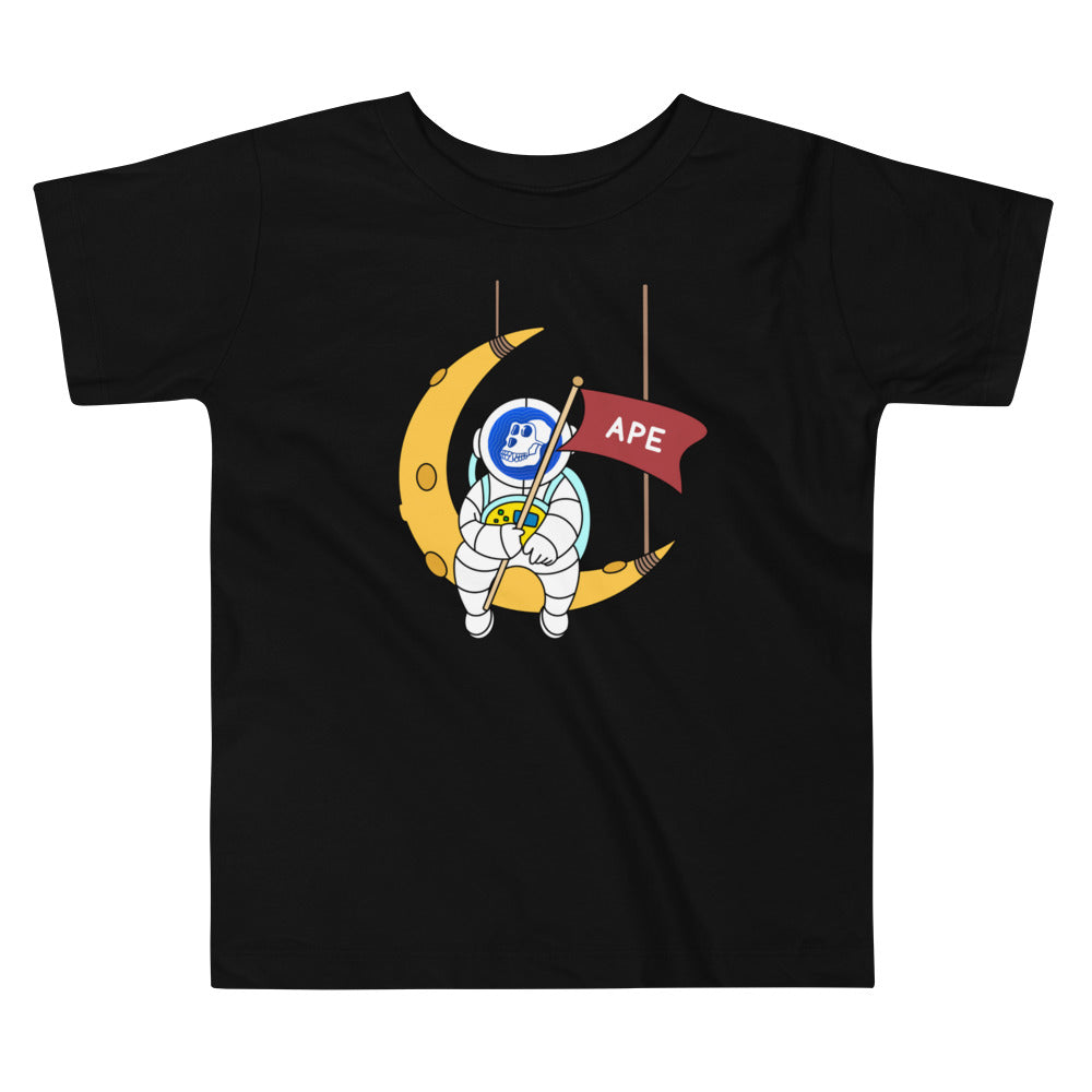 APE Coin Astronaut Sitting On The Moon | Toddler Short Sleeve Tee