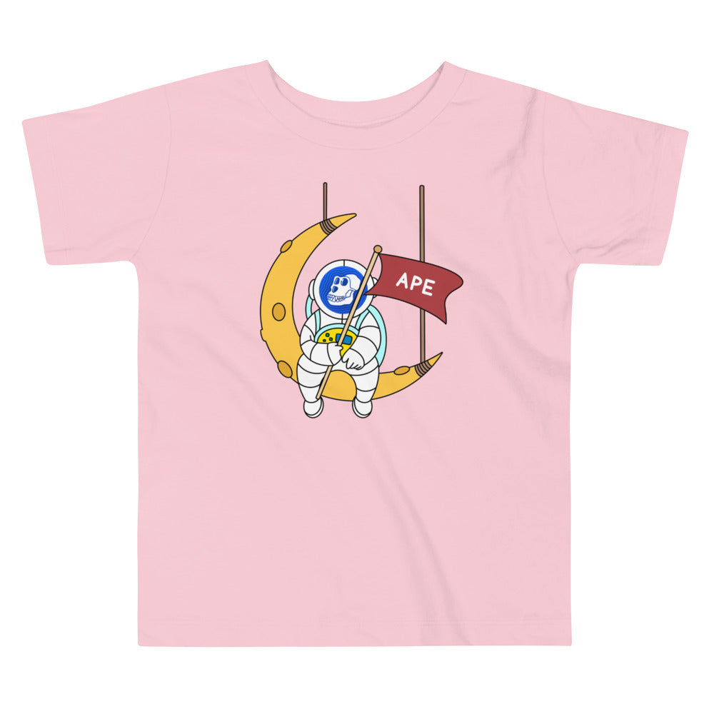 APE Coin Astronaut Sitting On The Moon | Toddler Short Sleeve Tee