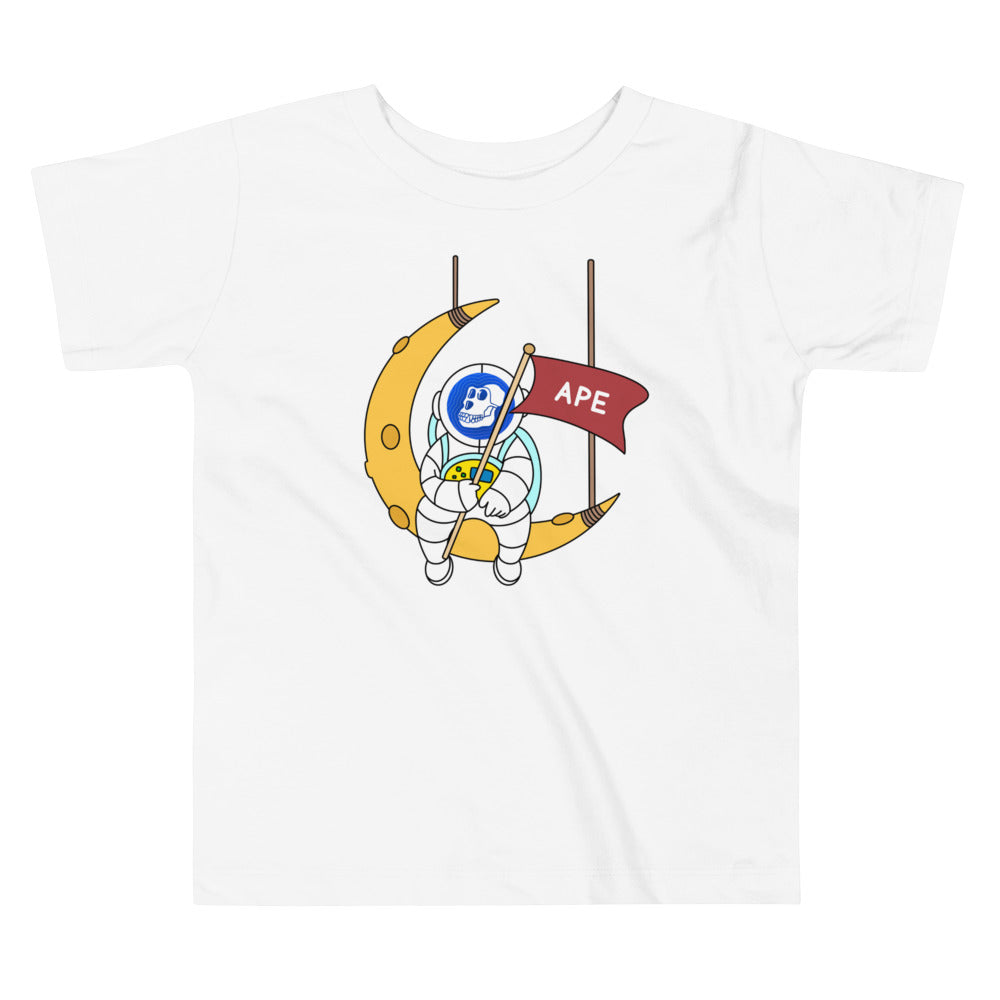 APE Coin Astronaut Sitting On The Moon | Toddler Short Sleeve Tee