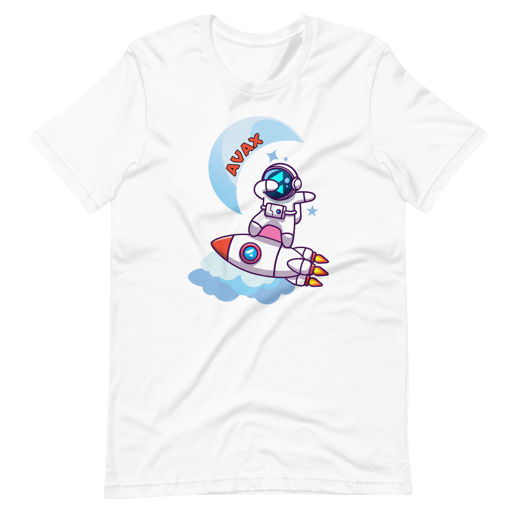 Cool AVAX Astronaut on Avalanche Rocketship | Unisex t-shirt